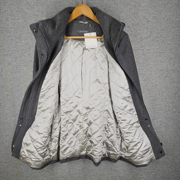 CALVIN KLEIN WOMENS GRAY WOOL BLEND PEACOAT SIZE 12 DETACHABLE HOOD - Picture 5 of 12